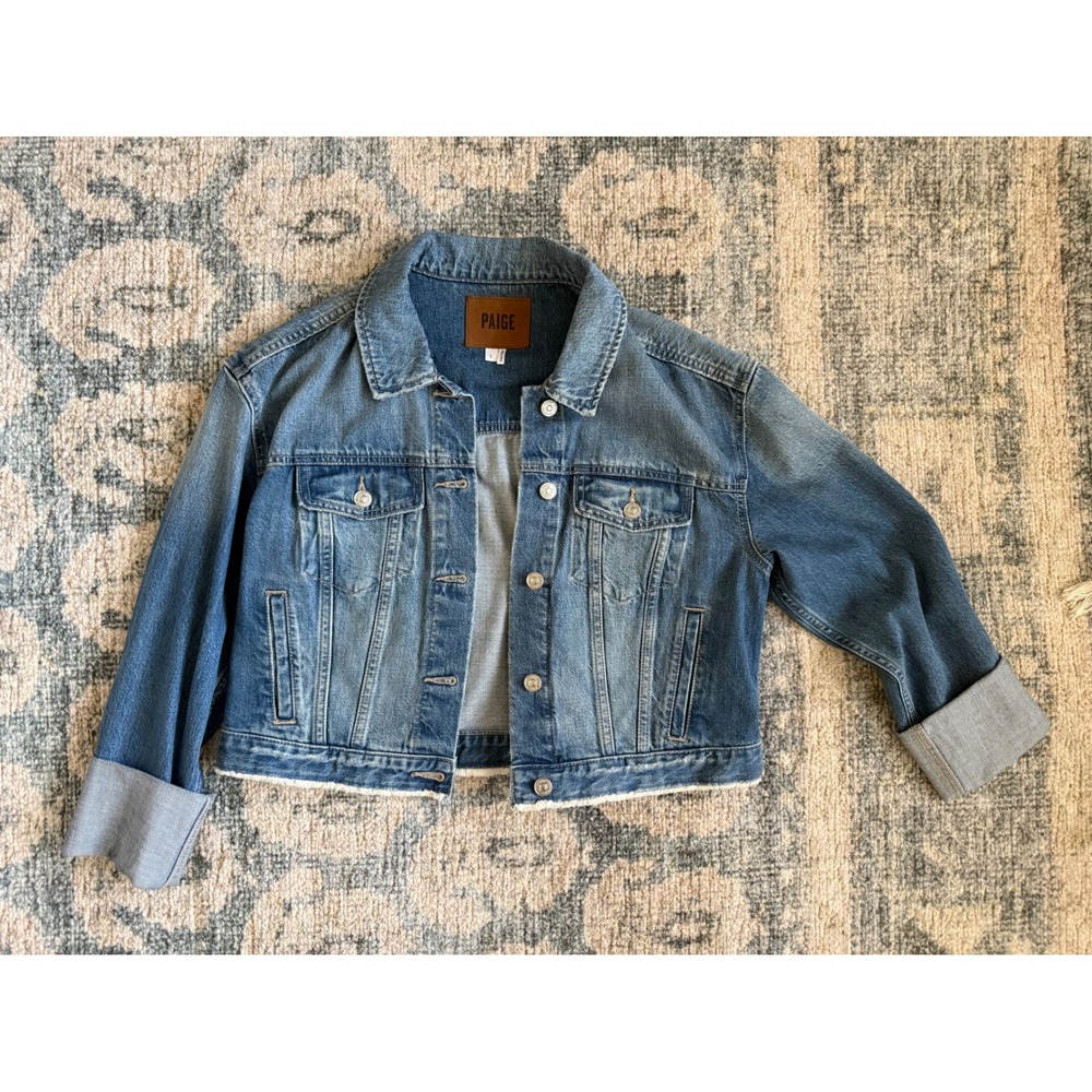 Paige Jo Jo Cropped Denim Jacket Size‎ Large Pristine Condition
